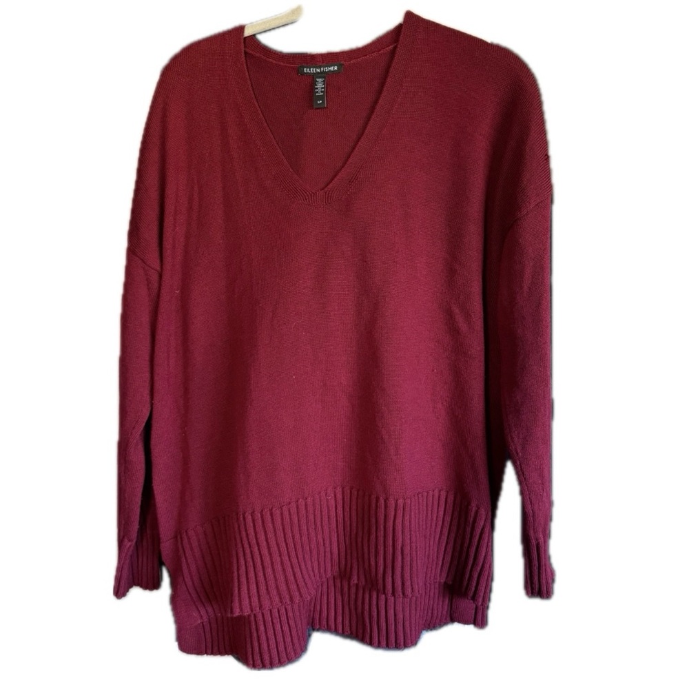 Eileen Fisher Deep Red merino wool V-Neck Sweater